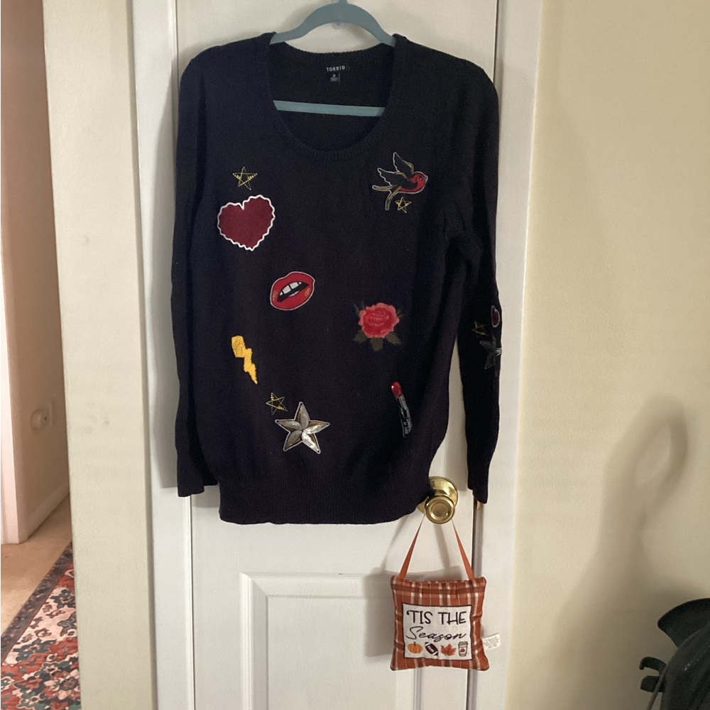 Torrid Black Sweater with Colorful Embroidery